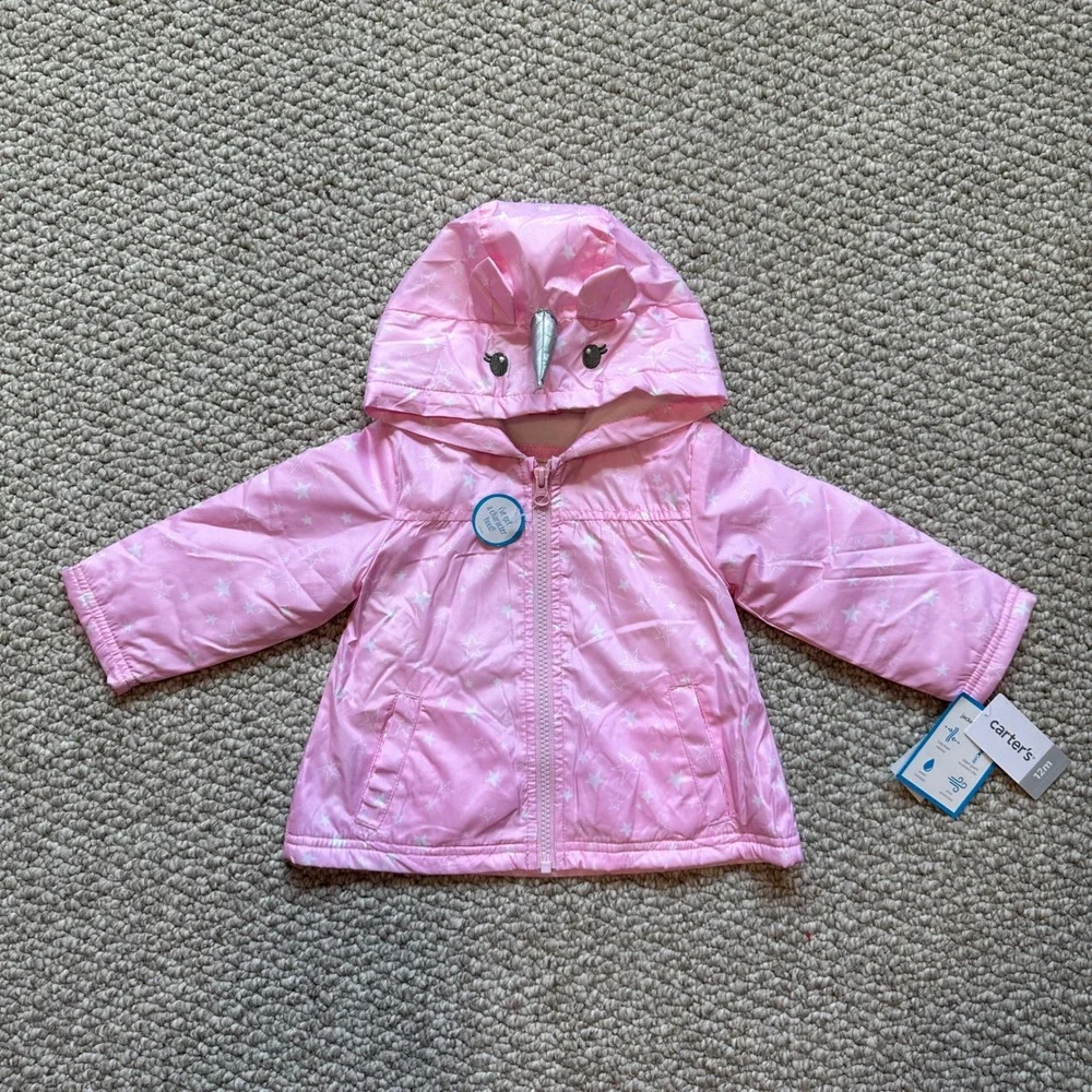 Carter's Pink Unicorn Star Rain Jacket Hooded Outerwear Coat Size 24 Months